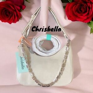 Chrisbella NWT Leather Cream Shoulder Crossbody Bag